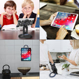 PHTAB5003 - Cellet 3-in-1 Tablet Stand & Car Headrest Mount Holder for POS Desk Kiosk & Backseat Road Trips, 360° Swivel Heavy Duty Weighted Base Portable Ring Grip for iPad Pro 12.9 11 Mini, Galaxy Tab, Surface