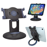 PHTAB5003 - Cellet 3-in-1 Tablet Stand & Car Headrest Mount Holder for POS Desk Kiosk & Backseat Road Trips, 360° Swivel Heavy Duty Weighted Base Portable Ring Grip for iPad Pro 12.9 11 Mini, Galaxy Tab, Surface