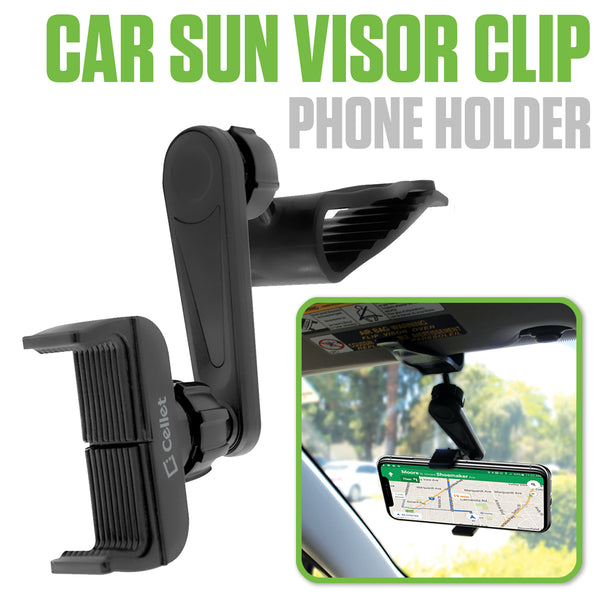 PH710 - Cellet Car Sun Visor Clip Phone Holder, 360° Adjustable Cradle Mount for Smartphones up to 4.7" Wide – Hands-Free GPS Navigation & Safe Driving