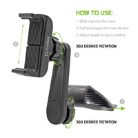 PH710 - Cellet Car Sun Visor Clip Phone Holder, 360° Adjustable Cradle Mount for Smartphones up to 4.7" Wide – Hands-Free GPS Navigation & Safe Driving