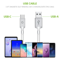 DCACOIL3WT - 3.3ft. (1m) Magnetic USB-C Cable, Magnetic Self Winding USB-C Charging and Data Sync Cable Cellular Phones, Tablets, GPS and other USB-C Enabled Devices – White