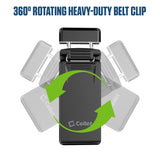 CLIPHDB - Cellet Heavy-Duty 360 Rotating Belt Clip Holder & Smartphone Holster Mount with Built-in Kickstand, Universal Adjustable Vertical Spring Clamp and Anti-Slip Rubber Pads for Cell Phones Cases Up to 3.5"