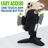PHW100 - Cellet Desktop Phone Holder Stand for Desk - Adjustable 360 Degree Rotating Smartphone Mount with Quick Release Button, Non-Slip Base, Fits iPhone, Samsung Galaxy, Heavy Duty Desk Mount