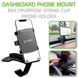 PHD280 - Multipurpose Spring Clip Phone Holder, Dashboard, Sun Visor & Rear View Mirror Clip Mount with Heavy Duty Spring Base, 360° Cradle Rotation Compatible to iPhone 12 Pro Max, 12 Pro, 12 Mini, Samsung Galaxy S21 / S21 Plus, S21 Ultra & More