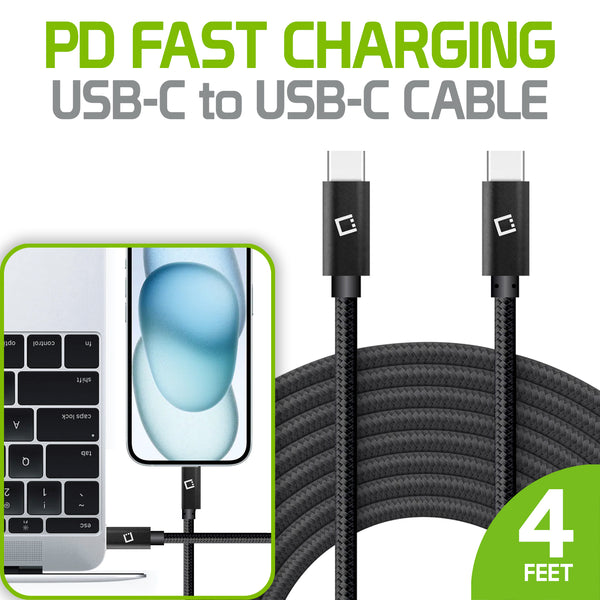 DCDC4BK - USB-C Charging Cable, 4ft. USB-C to USB-C Fast Charging and Data Sync Cable Compatible to ALL USB-C Device - Black