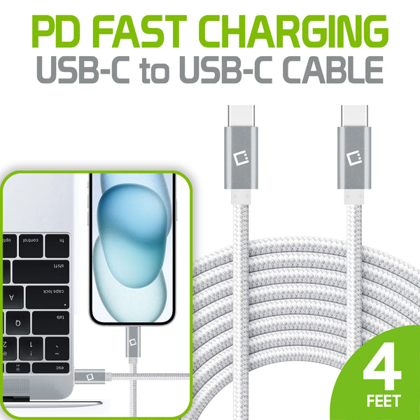 DCDC4WT - USB-C Charging Cable, 4ft. USB-C to USB-C Fast Charging and Data Sync Cable Compatible to Samsung Galaxy S21, S21 Plus, S21 Ultra, and more - White
