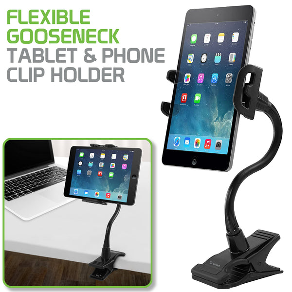 PH500 - Tablet/Smartphone Clip Holder, Tablet/iPad & Smartphone Desktop Mount with Heavy Duty Clip, Adjustable Gooseneck and 360 Degree Rotation Compatible to iPhone 12 Pro Max, 12 Pro, Galaxy S21, S21 Plus, iPad Pro, iPad Mini Nintendo Switch and More