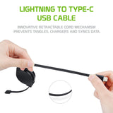 DAC8RBK - DCA8RBK - Cellet MFi Certified Retractable Lightning to USB-C Cable – 3ft Fast Charging Cord – Tangle-Free, Portable & Durable – Compatible with iPhone, iPad, and USB-C Chargers