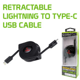 DAC8RBK - DCA8RBK - Cellet MFi Certified Retractable Lightning to USB-C Cable – 3ft Fast Charging Cord – Tangle-Free, Portable & Durable – Compatible with iPhone, iPad, and USB-C Chargers
