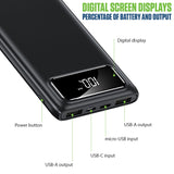BA10002BK - Cellet 10,000mAh Portable Power Bank with Smart Digital LCD Display Screen - Fast Charge External Battery Pack - Dual USB Ports, Includes USB-C, Micro USB, Lightning Cables for iPhone, iPad, Android