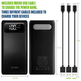 BA10002BK - Cellet 10,000mAh Portable Power Bank with Smart Digital LCD Display Screen - Fast Charge External Battery Pack - Dual USB Ports, Includes USB-C, Micro USB, Lightning Cables for iPhone, iPad, Android