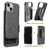 HLIPH15PLUS - iPhone 15 Plus Holster, Shell Holster Kickstand Case with Spring Belt Clip for Apple iPhone 15 Plus – Black – by Cellet