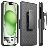 HLIPH15PLUS - iPhone 15 Plus Holster, Shell Holster Kickstand Case with Spring Belt Clip for Apple iPhone 15 Plus – Black – by Cellet