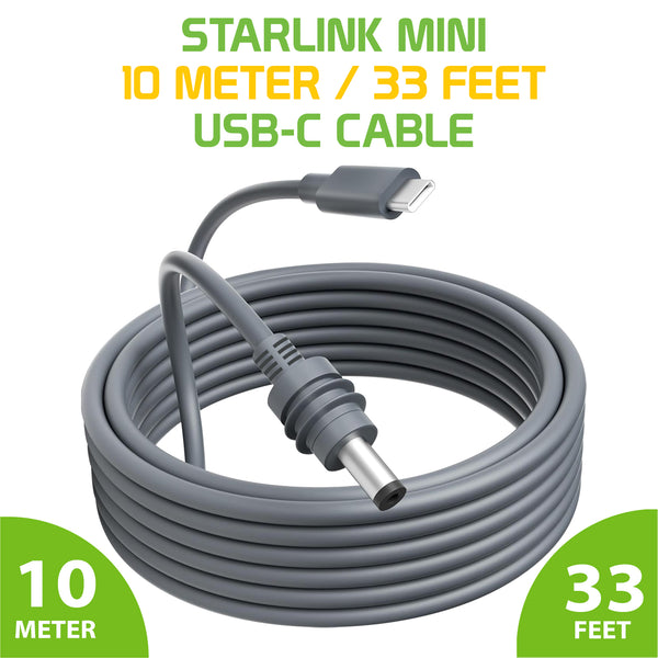 DASTRMINI10M - 10-Meter / 33-Feet Starlink Mini USB-C to DC Power Cable Cord 100W Input USB Type C to DC Cable, DC Power Cable Direct to USB-C for Starlink Mini Work with 100W+ PD Source Waterproof 18AWG (Copy) (Copy)