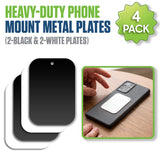 CLCMETALP4 - Heavy-Duty Magnetic Phone Mount Metal Plates 4 Pack - 2 Black & 2 White Adhesive Plates for Magnetic Car Mounts, Universal Thin Rectangular Metal Stickers with Protective Film for iPhone & Android