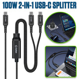 DCCC5FT - Cellet 100W USB C 2-in-1 Charging Cable, Dual USB C Splitter Fast Charger PD 100W 20V/5A, Charge 2 USB-C Devices Simultaneously, 480Mbps Data Transfer, Braided USB C Cable for MacBook, iPad, Galaxy