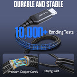 DCCC5FT - Cellet 100W USB C 2-in-1 Charging Cable, Dual USB C Splitter Fast Charger PD 100W 20V/5A, Charge 2 USB-C Devices Simultaneously, 480Mbps Data Transfer, Braided USB C Cable for MacBook, iPad, Galaxy