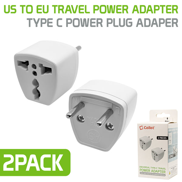 CNFPINCEU - Cellet Universal Travel AC Wall Power Adapter to Convert USA, China, UK, AU, & other Plugs to EU Plug Socket (2-PACK)