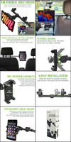 PH360 - Cellet Car Headrest Tablet Holder – 360° Rotating Backseat Mount for 7–10” Devices | Universal Fit for iPads, iPhones, Galaxy Tabs, Nintendo Switch – No Tools Needed