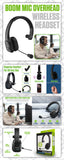 EBBOOMM100 - Cellet Overhead Boom Mic Wireless Headset with Noise Cancelling, Echo Reduction, USB-C Charging, 34H Talk Time, 30ft Range – Adjustable Headband, All-Day Comfort, Wired & Wireless Modes
