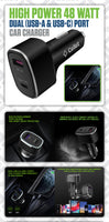 PCA48W - Cellet High Power 48W USB C & USB A Car Charger Adapter, QC 3.0 & PD Fast Charging for iPhone 15/14, Samsung Galaxy S24, iPad Pro, MacBooks, Dual Port Vehicle Lighter Plug