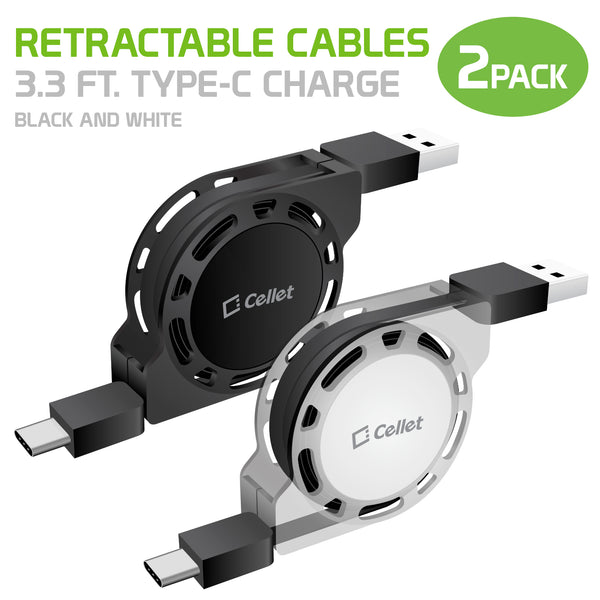 DCA1R - 2 Pack Retractable USB Type C Data Sync and Charge Cables