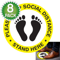 SK03 - 8 Pack 6FT Social Distancing Floor Decal, Anti-Slip Safety Social Distancing Floor Decal Marker for Banks, Shopping Centers, Grocery Stores and More