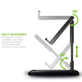 PH140BK - Adjustable Foldable Desktop Smartphone and Tablet Stand, Heavy Duty Adjustable Phone Stand with Non-Slip Rubberized Grips and Base Compatible to Smartphones, Tablets, and iPads - Black