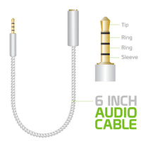 CNIPHONEWT - 6 Inch Gold Plated 3.5mm TRRS Male to Female Audio Adapter - White