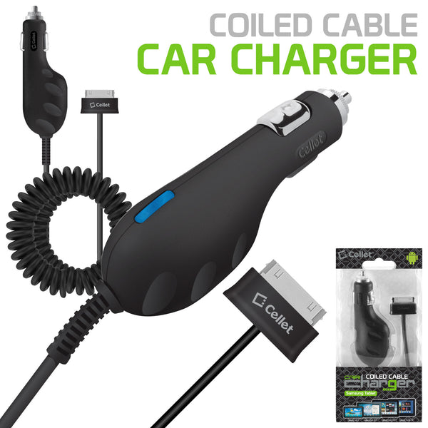 PSAMTABX - Samsung Car Charger, Samsung 30 Pin Car Charger with Coil Cable