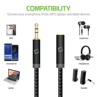 CN35EXT6 - Cellet 6 ft. Gold Plated 3.5mm Male to Female Audio Extension Cable for Headphones, Audio Aux, Car Stereo