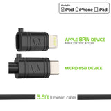 DAAPP5TK - Cellet 2 in 1 Micro USB + Lightning (Licensed by Apple, MFI Certified) Charging / Data Sync Cable - Black