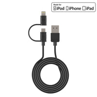 DAAPP5TK - Cellet 2 in 1 Micro USB + Lightning (Licensed by Apple, MFI Certified) Charging / Data Sync Cable - Black