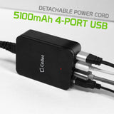 TCUSB4MOBK - Cellet 5V / 25Watt (5.1Amp) / 4 Port USB Desktop Charging Station - Travel Wall Charger - Black