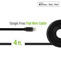 DAAPP5TFBK - Cellet 4 Ft. Anti-Tangle Lightning 8 Pin Flat Wire Charging Data Sync Cable (Apple MFI Certified) - Black