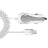 PMICUM21WT - Cellet High Powered 12 Watt (2.4 Amp) Micro USB Car Charger with Extra USB Port and Coiled cable - White