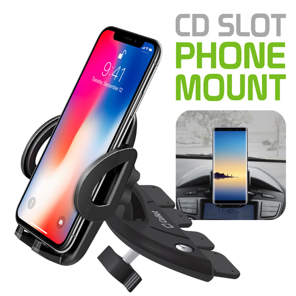 PHCN200CD - CD Slot Phone Mount with 360 Degree Cradle Rotation, One Touch Release Button and Stabilizing Knob for Apple iPhone XS Max, X/XR, 8/8 Plus, Samsung Galaxy Note 10/10 Plus, Galaxy S10, S10 Plus, S10e and More – by Cellet