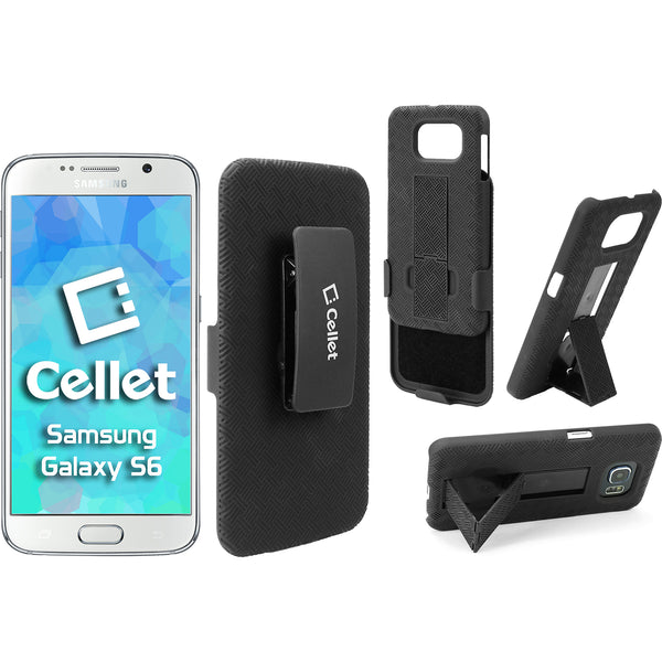 HLSAMS6C - Cellet Shell + Holster + Kickstand Combo Case with Spring Belt Clip for Samsung Galaxy S6