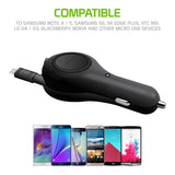 PMICROR21 - Cellet Compact 10 Watt / 2.1 Amp High Powered Micro USB Retractable Plug in Car Charger