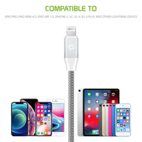 DA8T10BRSL - Cellet Lightning 8 Pin (Apple MFI Certified) 10 ft. (3m) Heavy Duty Nylon Braided USB Charging plus Data Sync Cable - Silver