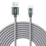 DCA1020GY - Type-C Cable, Cellet 10ft (3m) Heavy Duty Nylon Braided USB-A to USB-C for HTC 10, LG G5, Nexus 5X/6P, LG V20, Samsung Galaxy Note 7- Gray