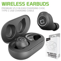 EB600BK - Cellet Wireless Earbuds, Premium V5.3 In-Ear Wireless Earbuds with Charging case, Voice Notifications and Built-in Microphone and Type C USB charging cable Compatible to Wireless Enabled Devices - Black