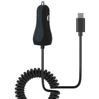 PUSBC32 - Cellet High Powered 3 Amp / 15 Watt Type-C USB Car Charger with Extra USB Port  & Attached 6ft coiled cable