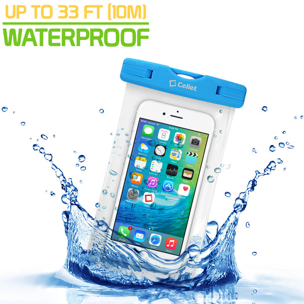 WATER1BL - Cellet Universal IPX8 Waterproof Case for Apple iPhone 7 Plus, 6s Plus, Samsung Galaxy S7 edge, Large Smartphones, Digital Cameras, MP3 Players and More - Blue