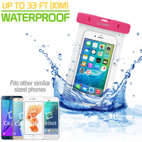 WATER1PK - Cellet Universal IPX8 Waterproof Case for Apple iPhone 7 Plus, 6s Plus, Samsung Galaxy S7 edge, Large Smartphones, Digital Cameras, MP3 Players and More - Pink