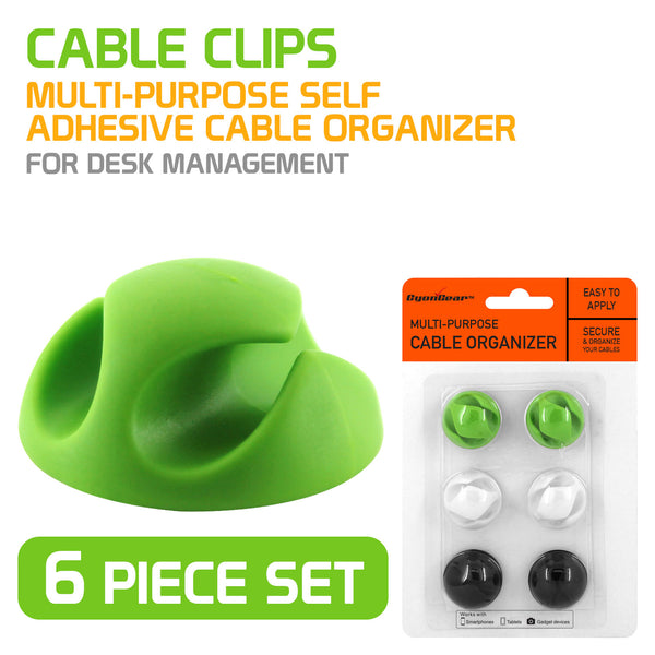AC929 - Cable Clips, Multi-Purpose Self Adhesive Cable Organizer- for desk management - 6 piece multi-color set- by Cyongear
