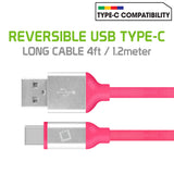 DCA4PK - Flexible / Soft / Tangle-Free Type A to type C Data cable - Pink - by Cellet