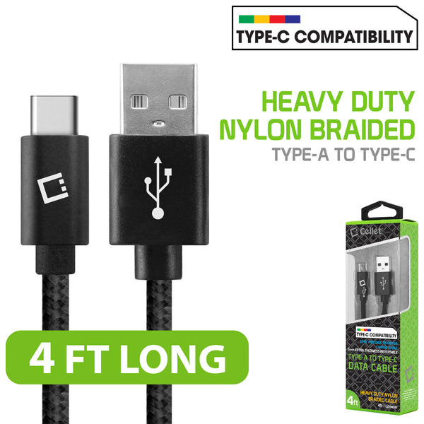DCA420BK - 4 Ft. Durable Nylon Braided Type C Data Transfer & Sync Fast Charge Cable