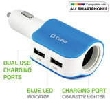 PUSBDC2BL - Cellet Universal High Power Dual USB Port & Cigarette port 15W / 3.1Amps Dual USB Car Charger - Blue/White
