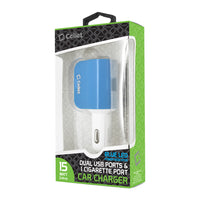 PUSBDC2BL - Cellet Universal High Power Dual USB Port & Cigarette port 15W / 3.1Amps Dual USB Car Charger - Blue/White